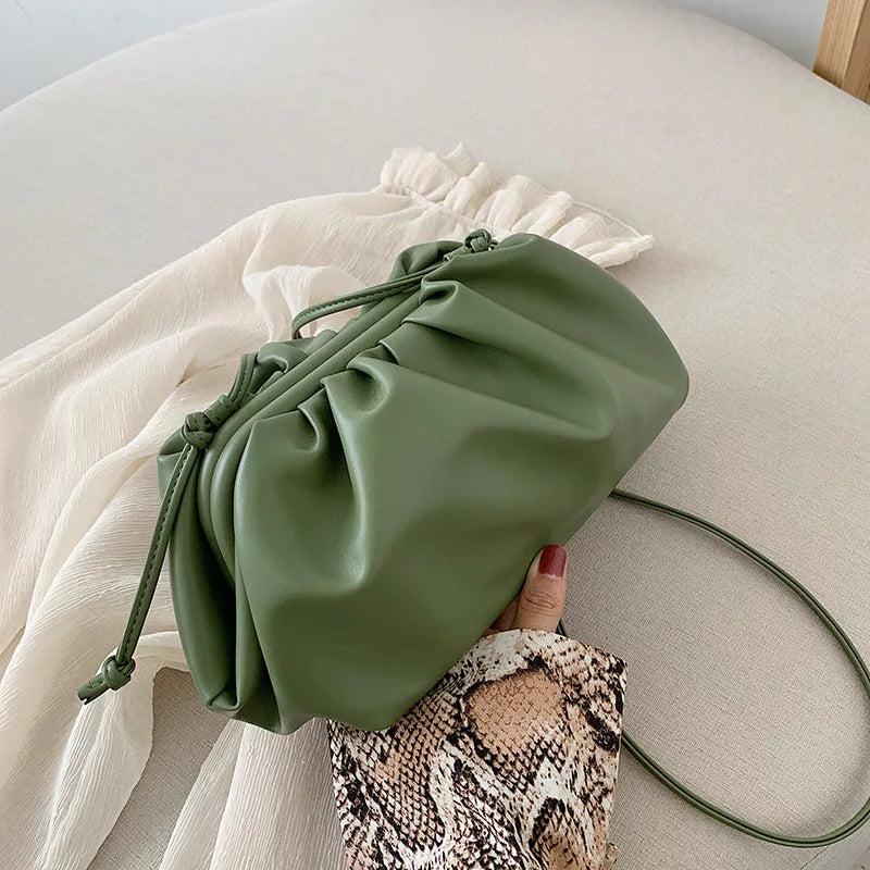 Cloud Shape Women Clutch Bag Pleated Dumpling Shoulder Messenger Bag