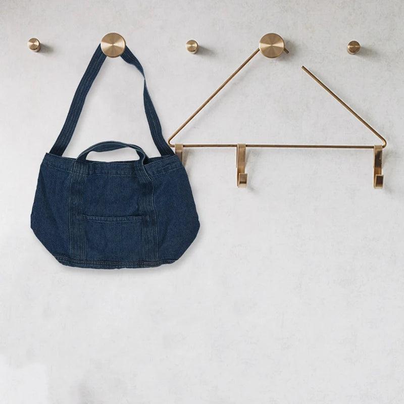 Casual Denim Slouch Bag Japanese Messenger Top-Handle Bag, Navy
