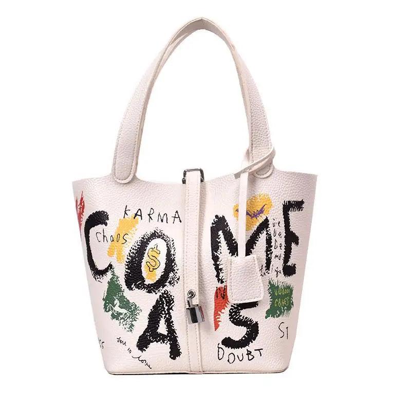 Cartoon Image PU Leather Large Shoulder Bag for Women