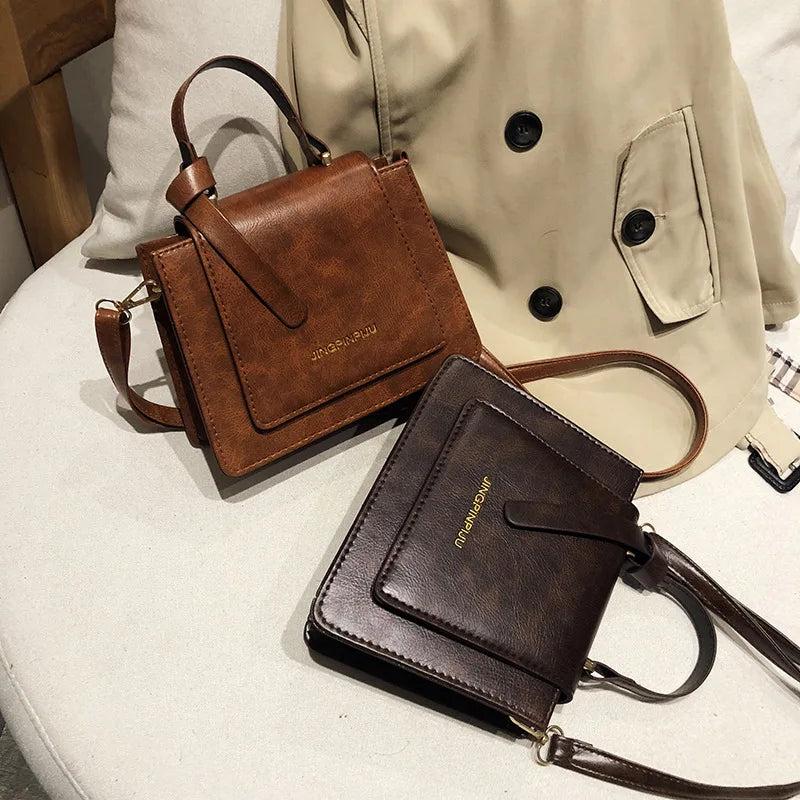 Brown PU Leather Crossbody Bag Women Arrival Casual Shoulder Handbags