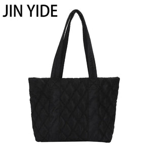 Casual Quilted Women Shoulder Bags Padded Lady Handbags Nylon Down Cotton Large