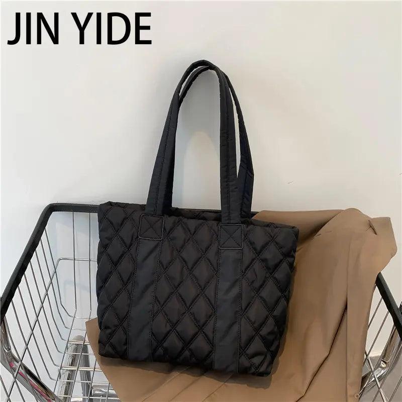 Casual Quilted Women Shoulder Bags Padded Lady Handbags Nylon Down Cotton Large