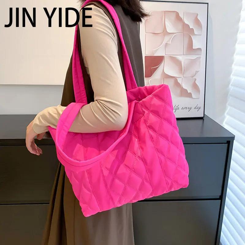 Casual Quilted Women Shoulder Bags Padded Lady Handbags Nylon Down Cotton Large