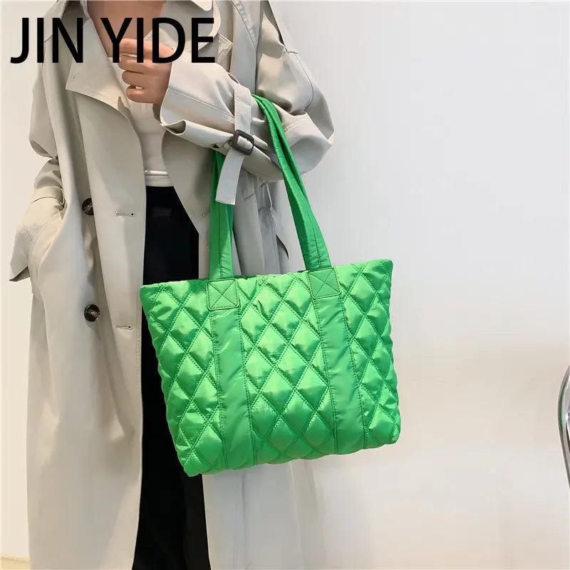 Casual Quilted Women Shoulder Bags Padded Lady Handbags Nylon Down Cotton Large