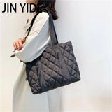 Casual Quilted Women Shoulder Bags Padded Lady Handbags Nylon Down Cotton Large