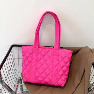 Casual Quilted Women Shoulder Bags Padded Lady Handbags Nylon Down Cotton Large