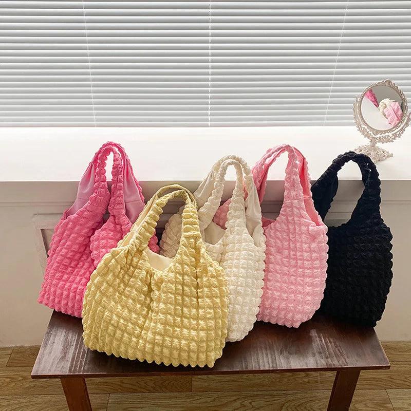 Casual Tote Large Capacity Shoulder Bag Pleated Ladies Handbag