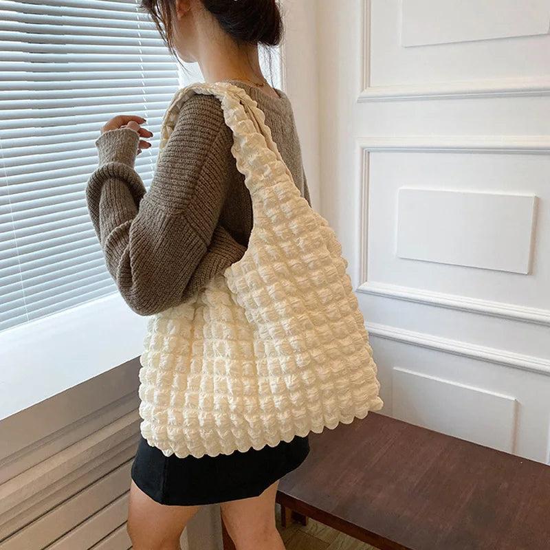 Casual Tote Large Capacity Shoulder Bag Pleated Ladies Handbag