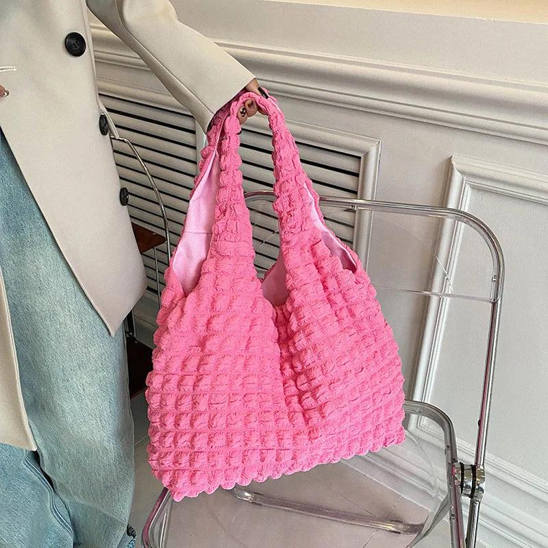 Casual Tote Large Capacity Shoulder Bag Pleated Ladies Handbag