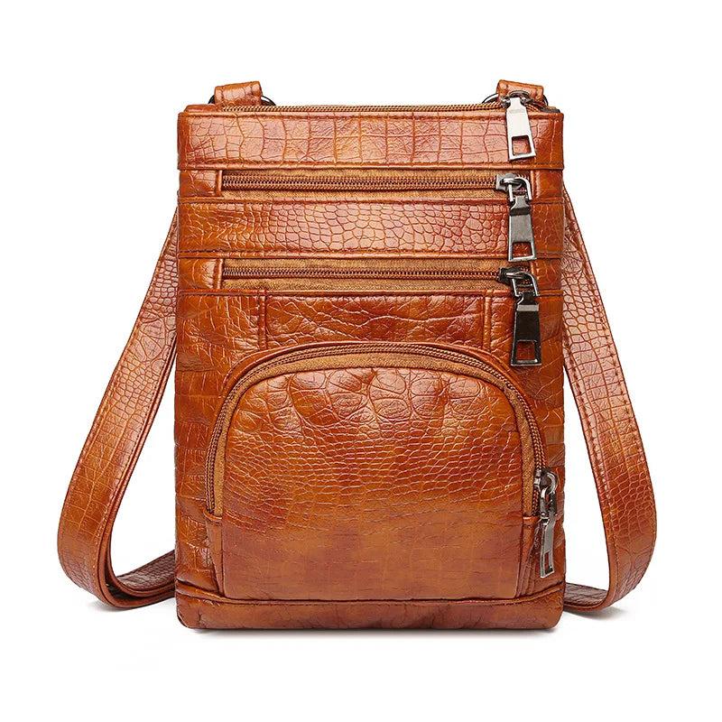 Brown PU Leather Mini Shoulder Bag Women Handbag Zipper Purse Crossbody