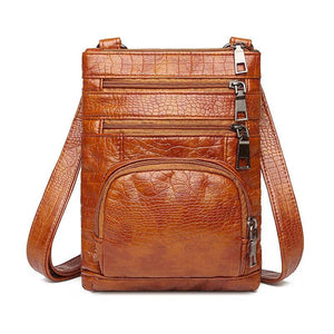 Brown PU Leather Mini Shoulder Bag Women Handbag Zipper Purse Crossbody