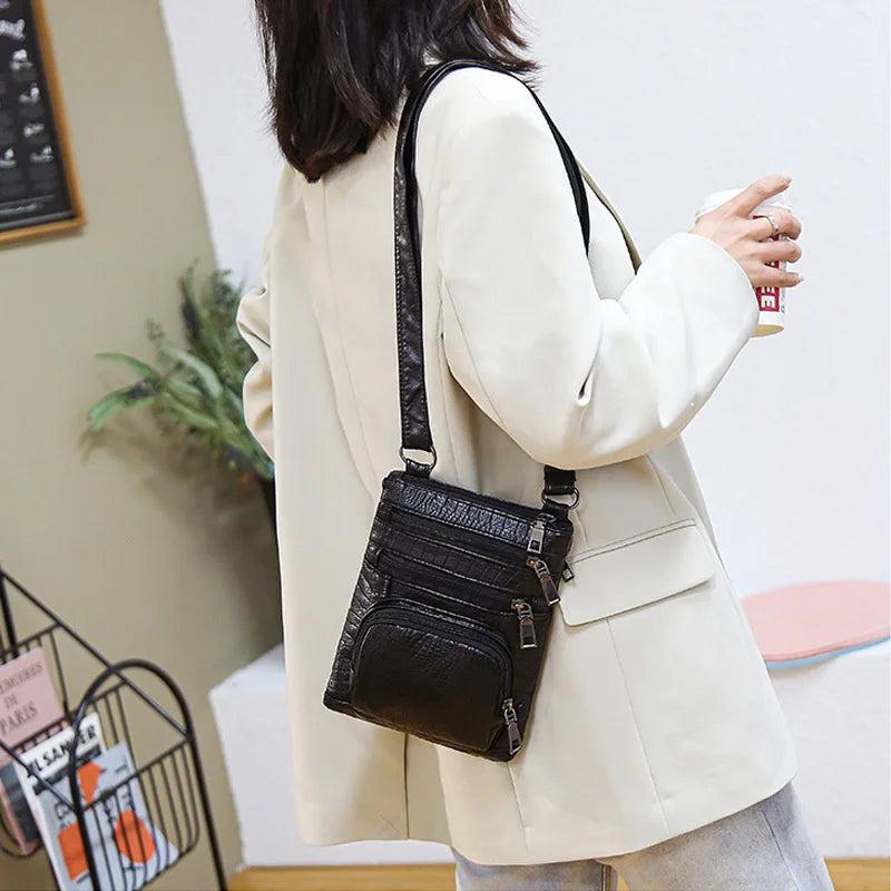 Brown PU Leather Mini Shoulder Bag Women Handbag Zipper Purse Crossbody