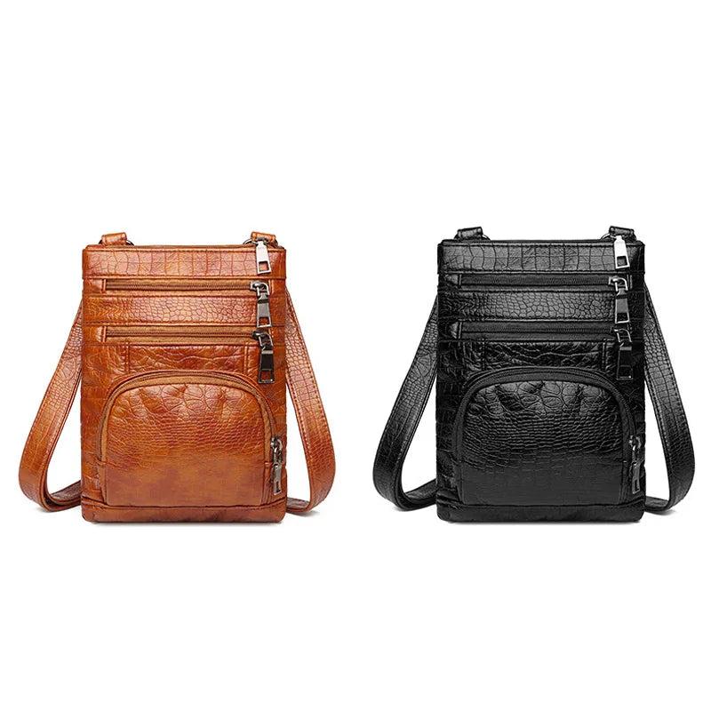 Brown PU Leather Mini Shoulder Bag Women Handbag Zipper Purse Crossbody