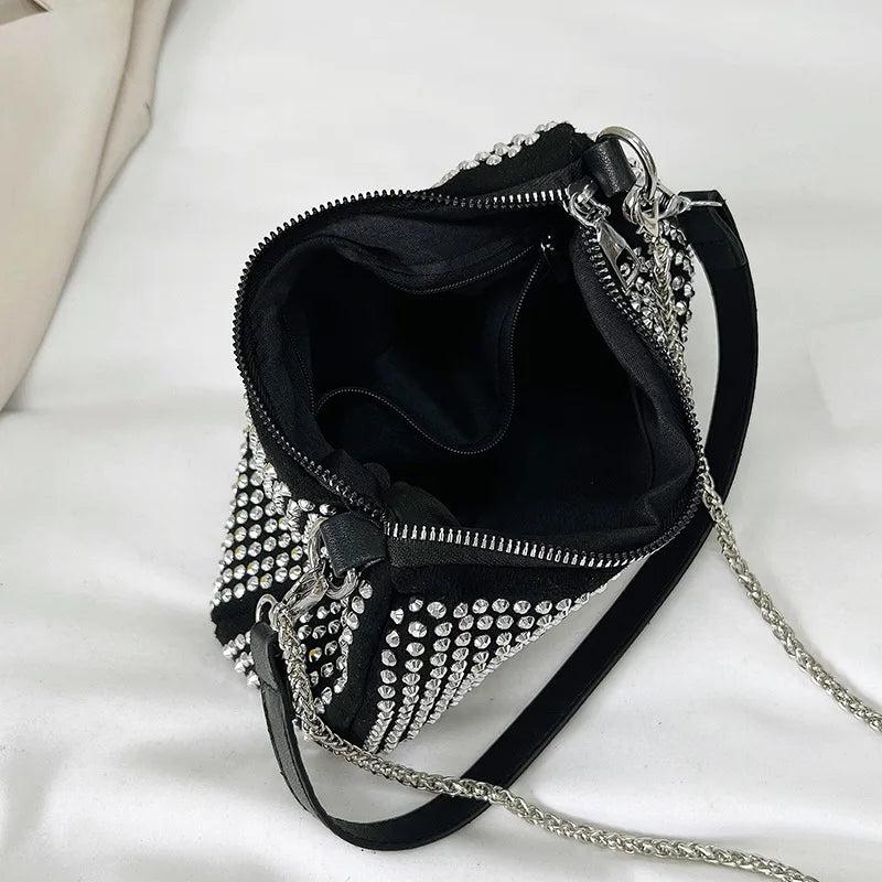 Bright Diamond Handbag Retro Chain Crossbody Bag Underarm Bag Women Totes