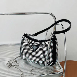 Bright Diamond Handbag Retro Chain Crossbody Bag Underarm Bag Women Totes