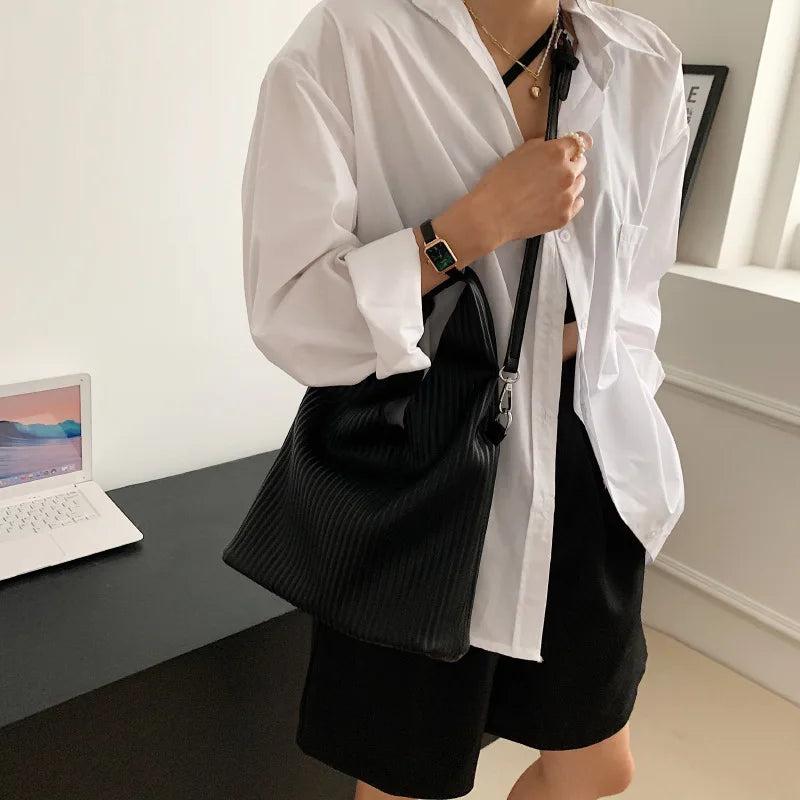 Chic Leather Bucket Shoulder Bag Crossbody Purse