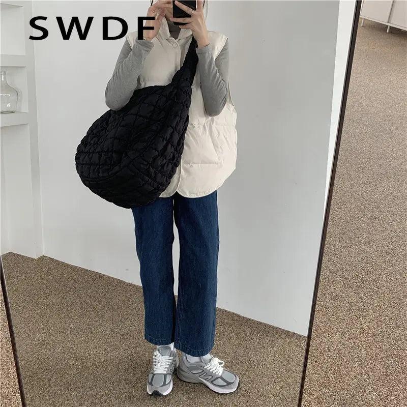 Casual Large Capacity Tote Shoulder Bag Quilted Padded Handbag