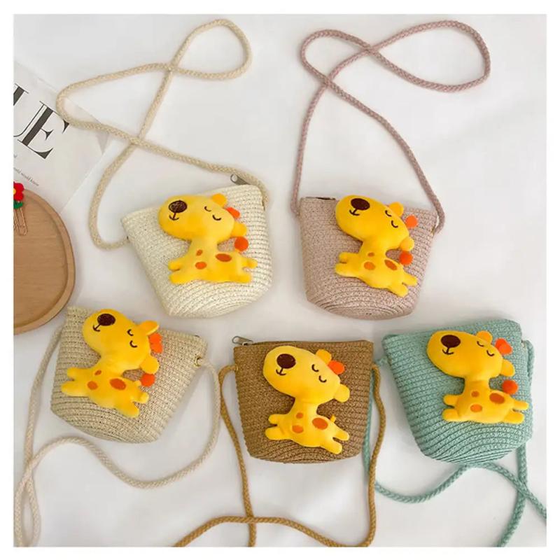 Cartoon Straw Woven Shoulder Bag for Kids