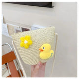 Cartoon Straw Woven Shoulder Bag for Kids