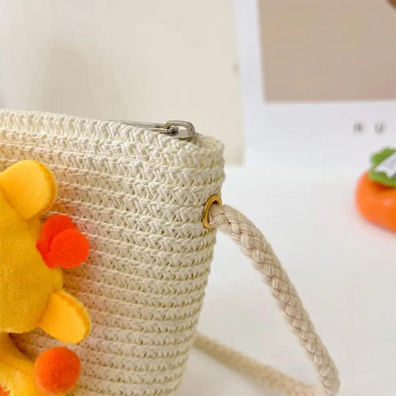 Cartoon Straw Woven Shoulder Bag for Kids