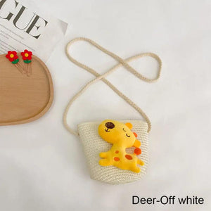 Cartoon Straw Woven Shoulder Bag for Kids