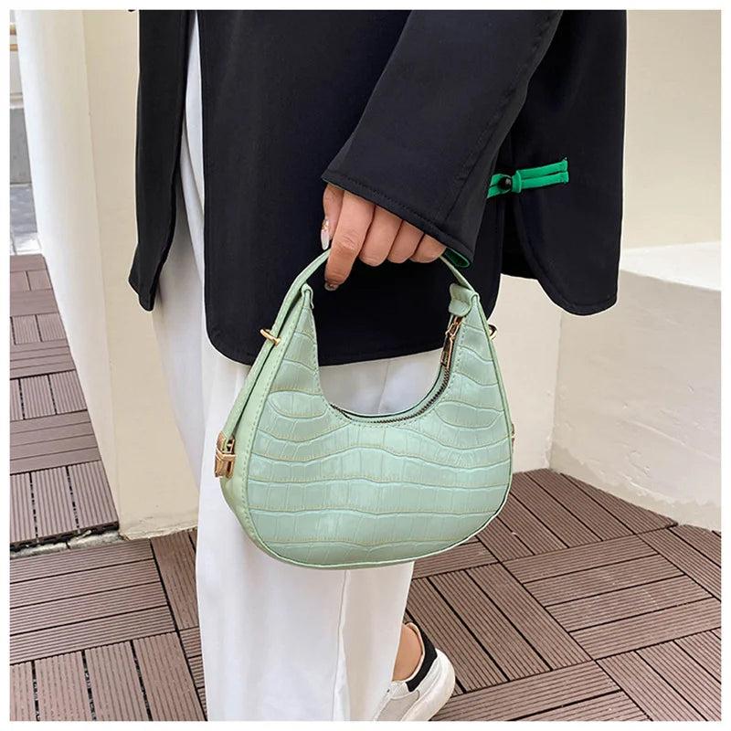 Casual Underarm Shoulder Bag for Women Stone Pattern Armpit Handbag