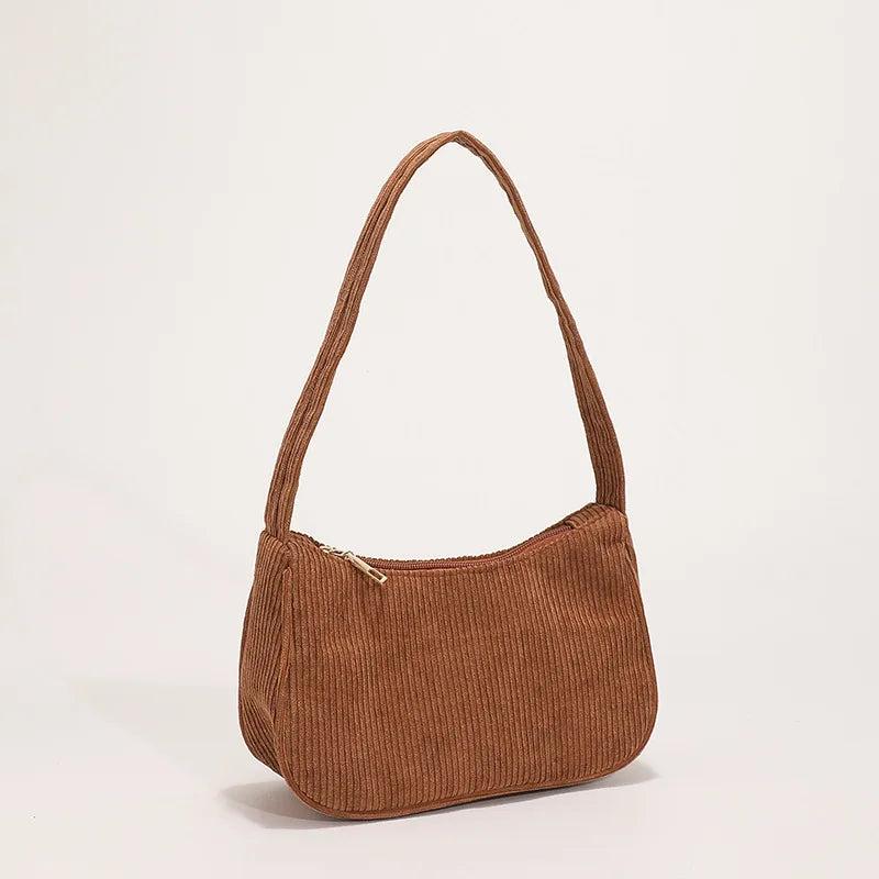 Casual Corduroy Shoulder Bag for Women Travel Portable Handbag