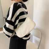 Casual Corduroy Shoulder Bag for Women Travel Portable Handbag