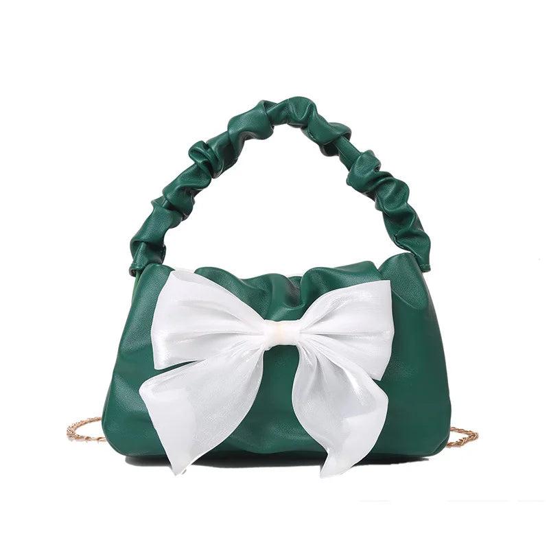 Bow Shoulder Crossbody Chain Pleated Sling Bag for Women