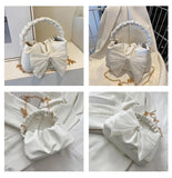 Bow Shoulder Crossbody Chain Pleated Sling Bag for Women
