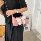 Bow Shoulder Crossbody Chain Pleated Sling Bag for Women