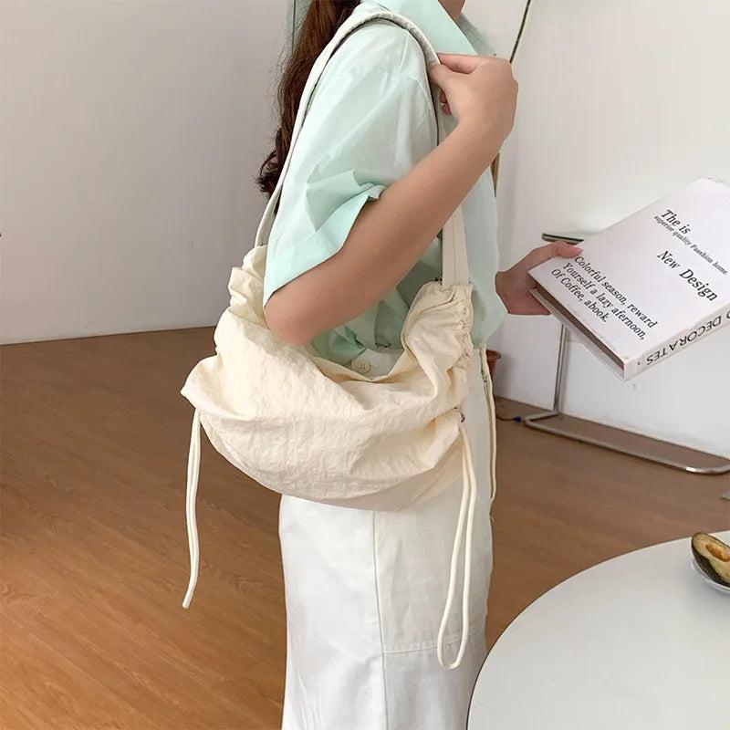 Casual Ruched Hobos Women Shoulder Bags Drawstring Lady Handbags
