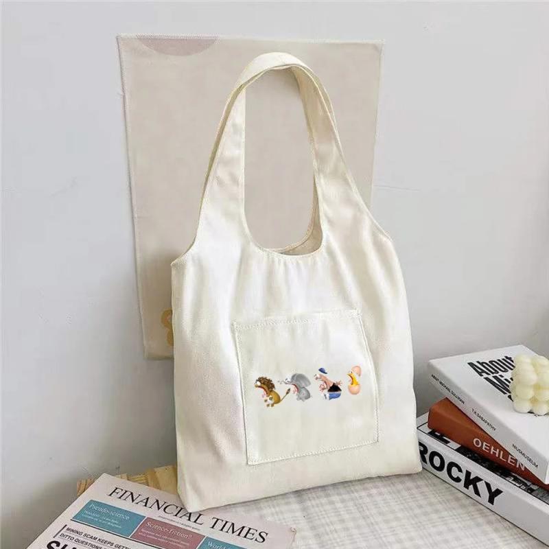 Cartoon Print Canvas Vest Shoulder Bag Big Capacity Shopping Bags