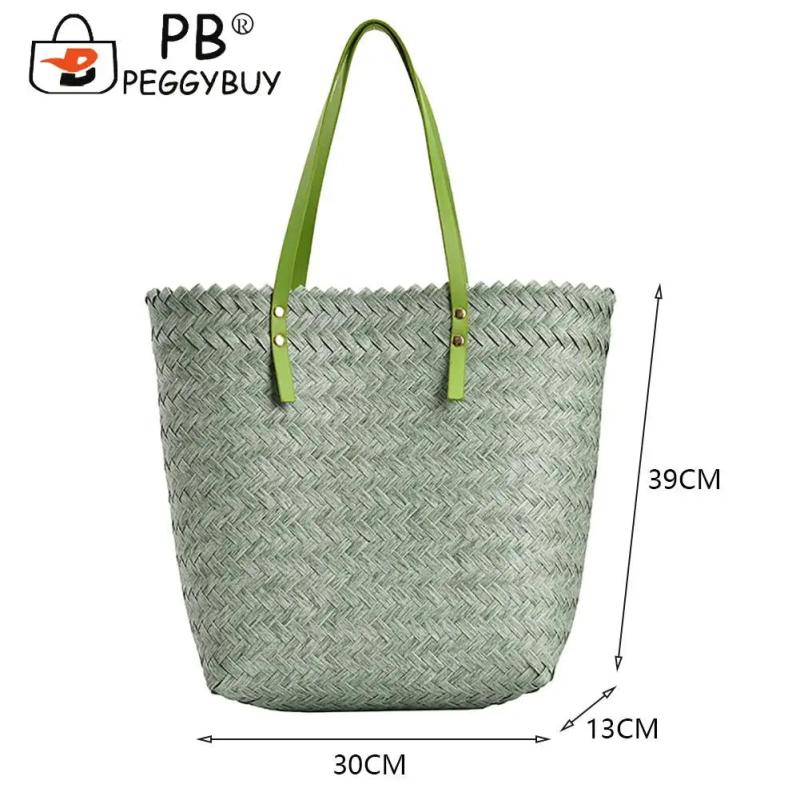 Casual Women Hand-Woven Large Rattan Straw Shoulder Bag
