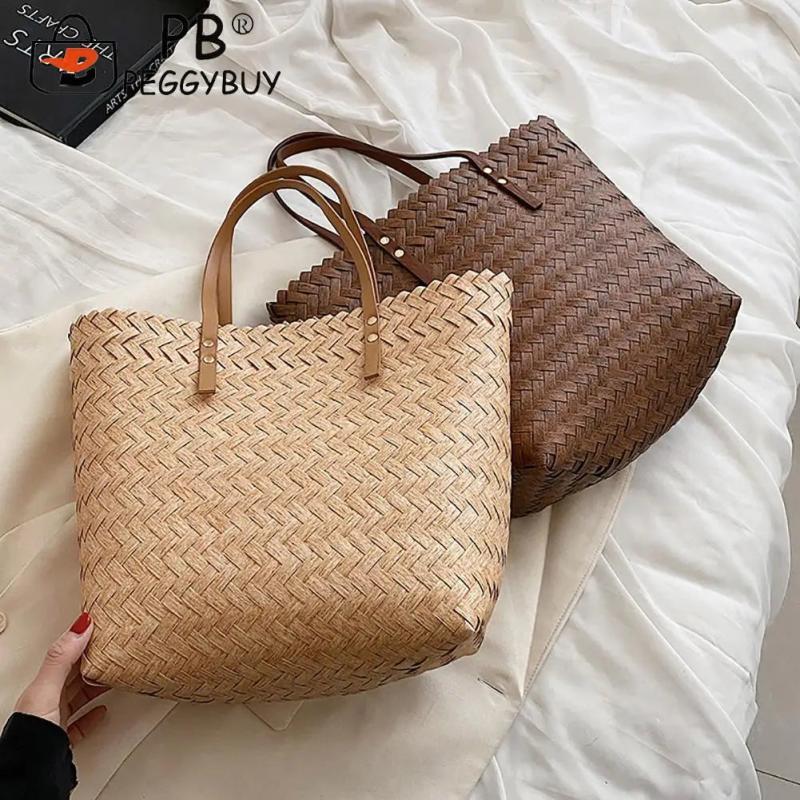 Casual Women Hand-Woven Large Rattan Straw Shoulder Bag