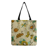 Cartoon Insect Printed Linen Beach Shoulder Bag Female Leisure Shopping Bag