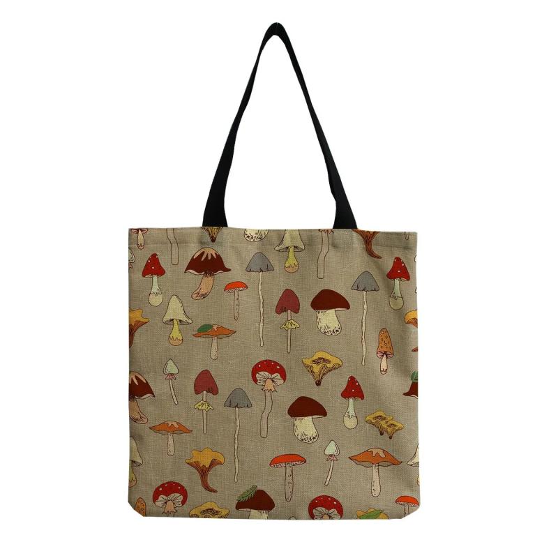 Cartoon Mushroom Printed Reusable Shoulder Bag for Groceries