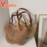 Casual Straw Bucket Shoulder Bag Women Hollow Woven Beach Bags Vacation Rattan T