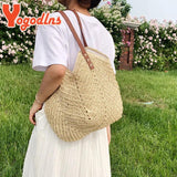 Casual Straw Bucket Shoulder Bag Women Hollow Woven Beach Bags Vacation Rattan T