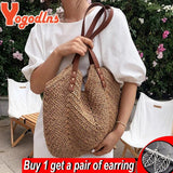 Casual Straw Bucket Shoulder Bag Women Hollow Woven Beach Bags Vacation Rattan T
