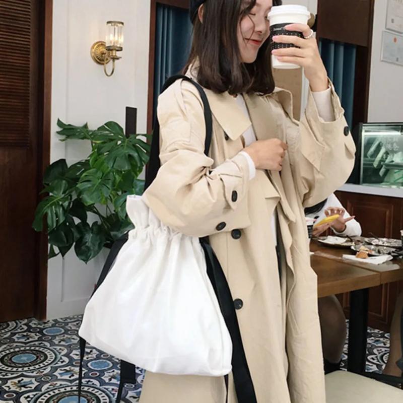 Casual Shoulder Bag Canvas Lady's Bag Large Drawstring Foldable Shopping Bag