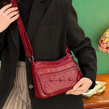 Casual Soft Leather Crossbody Bag with Multiple Pockets for Women