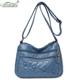 Casual Soft Leather Crossbody Bag with Multiple Pockets for Women