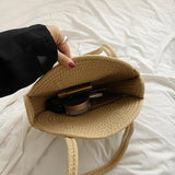 Casual Cotton Woven Women Handbag Large Capacity Round Summer Shop