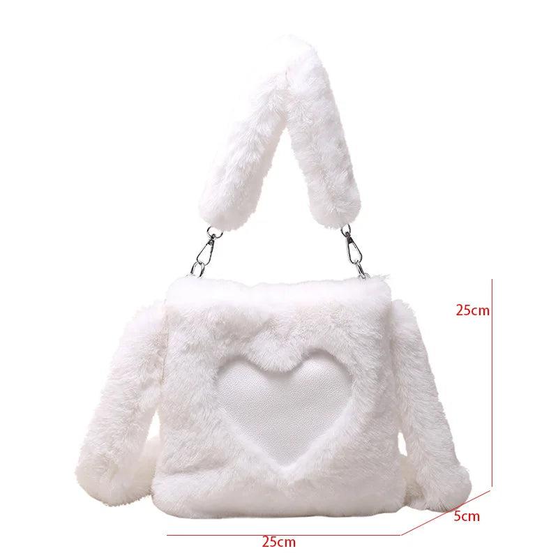 Brown Faux Fur Women Handbags Plush Shoulder Tote Bag