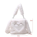 Brown Faux Fur Women Handbags Plush Shoulder Tote Bag