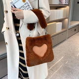 Brown Faux Fur Women Handbags Plush Shoulder Tote Bag