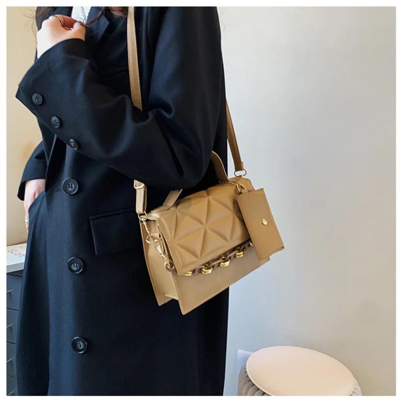 Casual Chain Crossbody Bag PU Leather Shoulder Handbag Messenger Bag