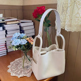 Bucket Bag PU Leather Shoulder Large Totes Solid Handbag