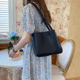 Bucket Bag PU Leather Shoulder Large Totes Solid Handbag